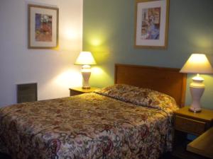 ein Hotelzimmer mit einem Bett und zwei Lampen in der Unterkunft Wasco Inn in Wasco