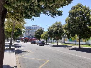 a city street with trees and cars on the road at Apartament Gabriela in Mangalia