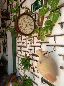 une horloge suspendue sur un mur avec un vase dans l'établissement Casa Museo Jerez Centro, à Jerez de la Frontera