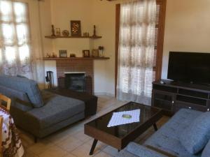 sala de estar con sofá y TV en AYIOS NICOLAOS RIVER PARK, en Perapedhi