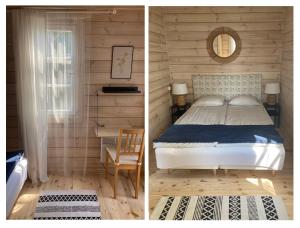Una cama o camas en una habitación de Domki w Porcie Genaker