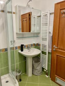 een badkamer met een wastafel en een douche bij Old lady Opatija in Opatija