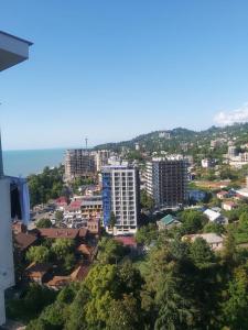 Blick auf eine Stadt mit Gebäuden und das Meer in der Unterkunft Студия с красивым видом на горы in Batumi