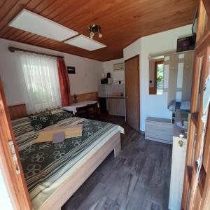 a bedroom with a large bed in a room at R&oacute;zsa Vend&eacute;gh&aacute;z in Visegr&aacute;d