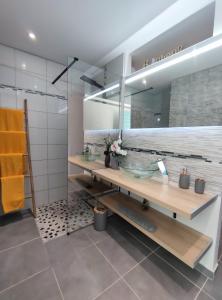 ein Bad mit einem Waschbecken und einem Spiegel in der Unterkunft Grey Diamond Studio in Le Diamant