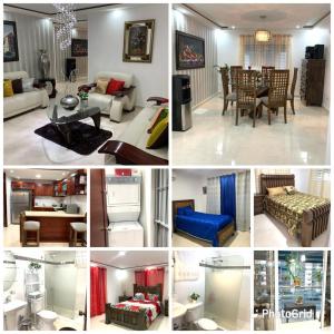 a collage of photos of a living room and a kitchen at Caribean Dreams Apartement Beautiful Pool and Gym in Santiago de los Caballeros