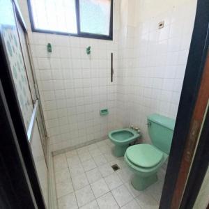 a bathroom with a green toilet and a window at Del Sol in General Rodríguez