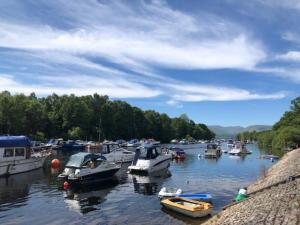 a group of boats are docked in a harbor at Light & Spacious Loch Lomond Apartment in Alexandria