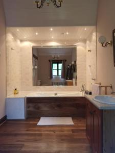 a large bathroom with a large tub and a large mirror at Catstone Lodge in Ballymore