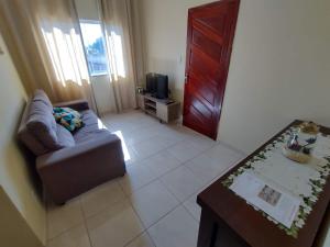 een woonkamer met een bank en een televisie bij Apartamento da Rosi in Resende