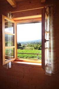 a window with a view of a green field at Holiday Homes Eko Klanac in Rakovica