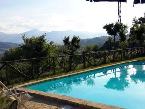 Monte San MartinoにあるPretty holiday home with terrace in the Sibillini Mountainsの山を背景にしたスイミングプール