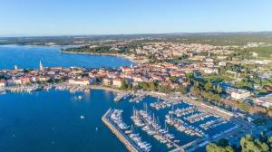 an aerial view of a harbor with boats in the water at Taverna coctel in Poreč