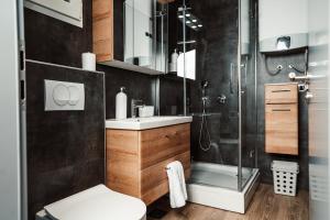 ein Bad mit einer Dusche, einem WC und einem Waschbecken in der Unterkunft Wine paradise Glavinič in Miklavž pri Ormožu