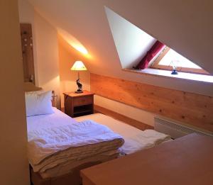 a bedroom with two beds and a window at Location Pra-Loup Vacances à 1500 in Pra-Loup