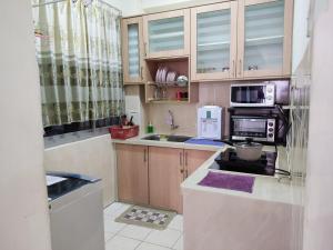 uma cozinha com um lavatório e um micro-ondas em Penang Tanjung Bungah Medium Cost Apartment Stay em Tanjung Bungah