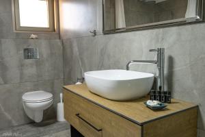 a bathroom with a sink and a toilet at Nofesh Baharim in Ramot Naftali +38 photos