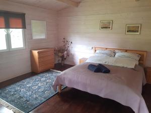 - une chambre avec un lit, une commode et une fenêtre dans l'établissement Campsite 37A - Wooden Cabins, à Karklė