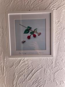una foto di tre ciliegie su un muro di BlueMind a Tropea