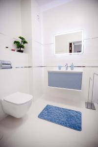 bagno bianco con servizi igienici e lavandino di Mon Jardin Apartment a Cluj-Napoca
