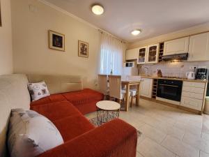 a living room with a couch and a kitchen at Holiday Home Duje in Iž Mali