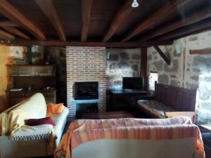 的住宿－Las Henrenes，带沙发和壁炉的客厅