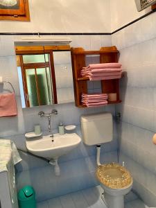 a bathroom with a sink and a toilet and a mirror at Apartmani Luka in Korčula +14 photos