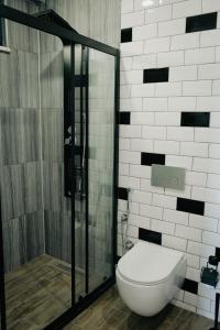 a bathroom with a toilet and a shower at Kartepe LOFT in Kartepe +62 photos