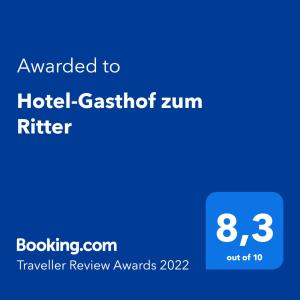 Certifikát, hodnocení, plakát nebo jiný dokument vystavený v ubytování Hotel-Gasthof zum Ritter