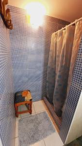 baño pequeño con ducha de azulejos azules en Crisálida Puerto Madryn, en Puerto Madryn 23 fotos más