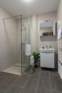 a bathroom with a shower and a sink at Korzo Apartments Visoko in Visoko