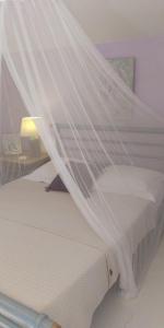 a bed with white mosquito netting on top of it at Bienvenue à la Source dans une Maison de Charme in Apt