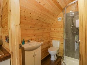 a bathroom with a toilet and a sink and a shower at Pod 1 in Seascale