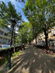 una calle con árboles y un semáforo en una acera en Elegante e accogliente appartamento a Torino, en Turín