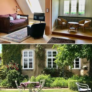 a living room with a couch and a table at Haus Kroneck-Salis Gästeappartement in Bad Iburg