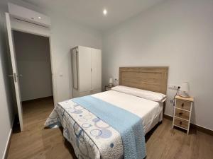 a small bedroom with a bed and a refrigerator at Alojamientos Ribera del Tajo in Talavera de la Reina