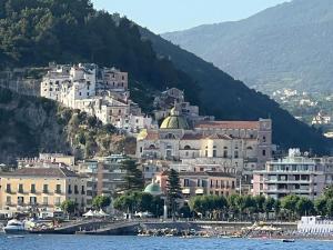 a group of buildings on a hill next to the water at CASAMALFITANA I DOGI in Maiori