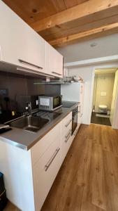 a kitchen with a sink and a counter top at Esencial Apartment Interlaken in Interlaken +9 photos