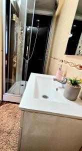 a bathroom with a white sink and a shower at Emanuela in Jelsa