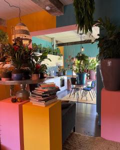 Χώρος καθιστικού στο Plantkot -Boekenkot -Kunstkot en love kot