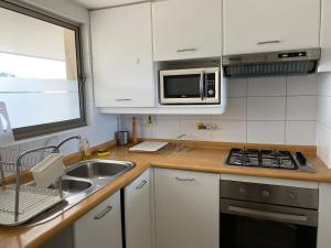 a kitchen with a sink and a microwave at San Alfonso 507 in Algarrobo