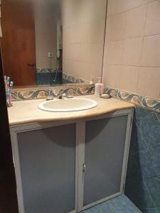 a bathroom counter with a sink and a mirror at Uriburu B&B in Resistencia