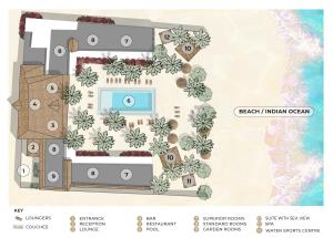 a floor plan of a villa with a swimming pool at The Loop Beach Resort in Jambiani