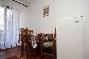 kuchnia ze stołem, krzesłami i lodówką w obiekcie Apartment 627-2 w mieście Starigrad-Paklenica
