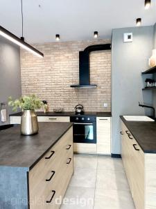 kuchnia z białymi szafkami i piekarnikiem w obiekcie Apartament Przystań Iława Green w Iławie