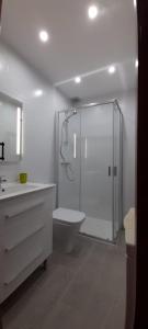 een badkamer met een douche, een toilet en een wastafel bij Sunny studio Flat in Los Cristianos