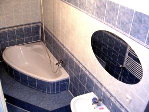 梅圖耶河畔波利采的住宿－Pension BRILLIA，带浴缸、盥洗盆和卫生间的浴室