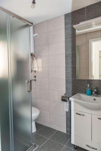 a bathroom with a shower and a toilet and a sink at Guest House Šobić in Šipovo