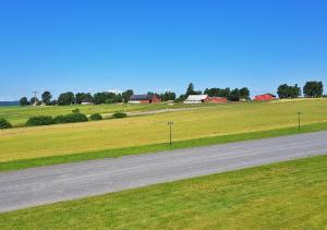 an empty road in the middle of a field at Flora Dekor gästgård in Alingsås
