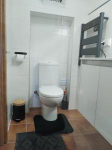 a bathroom with a white toilet and a ladder at Casa do Bairro - A Gema escondida da Santa Catarina da Fonte do Bispo in Santa Catarina da Fonte do Bispo +44 photos